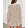 MEROKEETY Lounge Sweater Sets for Women 2 Piece Outfits Casual Long Sleeve Striped Tops Shorts Matching Set(Brownwhite)