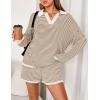 MEROKEETY Lounge Sweater Sets for Women 2 Piece Outfits Casual Long Sleeve Striped Tops Shorts Matching Set(Brownwhite)