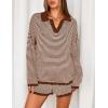 MEROKEETY Lounge Sweater Sets for Women 2 Piece Outfits Casual Long Sleeve Striped Tops Shorts Matching Set(Caramelwhite)
