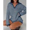 MEROKEETY Lounge Sweater Sets for Women 2 Piece Outfits Casual Long Sleeve Striped Tops Shorts Matching Set(Dustyblue)