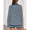 MEROKEETY Lounge Sweater Sets for Women 2 Piece Outfits Casual Long Sleeve Striped Tops Shorts Matching Set(Dustyblue)