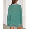MEROKEETY Lounge Sweater Sets for Women 2 Piece Outfits Casual Long Sleeve Striped Tops Shorts Matching Set(Greengrey)