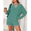 MEROKEETY Lounge Sweater Sets for Women 2 Piece Outfits Casual Long Sleeve Striped Tops Shorts Matching Set(Greengrey)