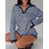 MEROKEETY Lounge Sweater Sets for Women 2 Piece Outfits Casual Long Sleeve Striped Tops Shorts Matching Set(Navywhite)