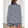 MEROKEETY Lounge Sweater Sets for Women 2 Piece Outfits Casual Long Sleeve Striped Tops Shorts Matching Set(Navywhite)