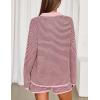 MEROKEETY Lounge Sweater Sets for Women 2 Piece Outfits Casual Long Sleeve Striped Tops Shorts Matching Set(Pink)