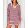 MEROKEETY Lounge Sweater Sets for Women 2 Piece Outfits Casual Long Sleeve Striped Tops Shorts Matching Set(Pink)