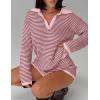 MEROKEETY Lounge Sweater Sets for Women 2 Piece Outfits Casual Long Sleeve Striped Tops Shorts Matching Set(Pink)