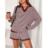 MEROKEETY Lounge Sweater Sets for Women 2 Piece Outfits Casual Long Sleeve Striped Tops Shorts Matching Set(Wine)