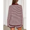 MEROKEETY Lounge Sweater Sets for Women 2 Piece Outfits Casual Long Sleeve Striped Tops Shorts Matching Set(Wine)