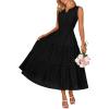 MEROKEETY Spring Summer Midi Dresses for Women 2026 Casual Beach Vacation Sleeveless Boho V Neck Tiered Maxi Dress Pockets(Black)