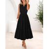 MEROKEETY Spring Summer Midi Dresses for Women 2026 Casual Beach Vacation Sleeveless Boho V Neck Tiered Maxi Dress Pockets(Black)