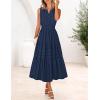 MEROKEETY Spring Summer Midi Dresses for Women 2026 Casual Beach Vacation Sleeveless Boho V Neck Tiered Maxi Dress Pockets(Navy)