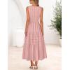 MEROKEETY Spring Summer Midi Dresses for Women 2026 Casual Beach Vacation Sleeveless Boho V Neck Tiered Maxi Dress Pockets(Pink)