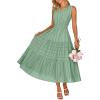 MEROKEETY Spring Summer Midi Dresses for Women 2026 Casual Beach Vacation Sleeveless Boho V Neck Tiered Maxi Dress Pockets(Sage)