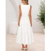 MEROKEETY Spring Summer Midi Dresses for Women 2026 Casual Beach Vacation Sleeveless Boho V Neck Tiered Maxi Dress Pockets(White)