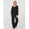 MEROKEETY Women’s 2 Piece Outfits Lounge Sets Fall Winter Long Sleeve Knit Sweater Wide Leg Pant Matching Set(Black)