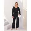 MEROKEETY Women’s 2 Piece Outfits Lounge Sets Fall Winter Long Sleeve Knit Sweater Wide Leg Pant Matching Set(Black)