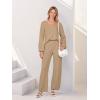 MEROKEETY Women’s 2 Piece Outfits Lounge Sets Fall Winter Long Sleeve Knit Sweater Wide Leg Pant Matching Set(Khaki)