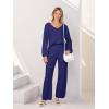 MEROKEETY Women’s 2 Piece Outfits Lounge Sets Fall Winter Long Sleeve Knit Sweater Wide Leg Pant Matching Set(Navy)