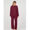 MEROKEETY Women’s 2 Piece Outfits Lounge Sets Fall Winter Long Sleeve Knit Sweater Wide Leg Pant Matching Set(Wine)