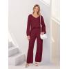 MEROKEETY Women’s 2 Piece Outfits Lounge Sets Fall Winter Long Sleeve Knit Sweater Wide Leg Pant Matching Set(Wine)