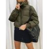 MEROKEETY Women’s 2025 Winter Cropped Puffer Jacket Long Sleeve Oversized Stand Collar Zip-Up Short Coat(Armygreen)