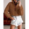 MEROKEETY Women’s 2025 Winter Cropped Puffer Jacket Long Sleeve Oversized Stand Collar Zip-Up Short Coat(Brown)