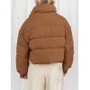 MEROKEETY Women’s 2025 Winter Cropped Puffer Jacket Long Sleeve Oversized Stand Collar Zip-Up Short Coat(Brown)