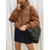 MEROKEETY Women’s 2025 Winter Cropped Puffer Jacket Long Sleeve Oversized Stand Collar Zip-Up Short Coat(Brown)