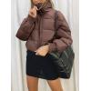 MEROKEETY Women’s 2025 Winter Cropped Puffer Jacket Long Sleeve Oversized Stand Collar Zip-Up Short Coat(Coffee)