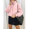 MEROKEETY Women’s 2025 Winter Cropped Puffer Jacket Long Sleeve Oversized Stand Collar Zip-Up Short Coat(Pink)