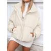 MEROKEETY Women’s 2025 Winter Long Sleeve Zip Puffer Jacket Pockets Baggy Short Coats(Beige)