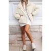 MEROKEETY Women’s 2025 Winter Long Sleeve Zip Puffer Jacket Pockets Baggy Short Coats(Beige)