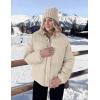 MEROKEETY Women’s 2025 Winter Long Sleeve Zip Puffer Jacket Pockets Baggy Short Coats(Light Khaki)