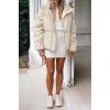 MEROKEETY Women’s 2025 Winter Long Sleeve Zip Puffer Jacket Pockets Baggy Short Coats(Light Khaki)
