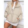 MEROKEETY Women’s 2025 Winter Long Sleeve Zip Puffer Jacket Pockets Baggy Short Coats(Light Khaki)