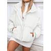 MEROKEETY Women’s 2025 Winter Long Sleeve Zip Puffer Jacket Pockets Baggy Short Coats(White)