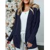 MEROKEETY Women’s 2026 Long Sleeve Cable Knit Cardigan Sweaters Open Front Fall Outerwear Coat Pockets(Navy)
