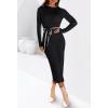 MEROKEETY Women’s 2026 Long Sleeve Midi Sweater Dress Fall Winter Spring Mock Neck Contrast Tie Waist Bodycon Knit Dresses(Black)