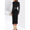 MEROKEETY Women’s 2026 Long Sleeve Midi Sweater Dress Fall Winter Spring Mock Neck Contrast Tie Waist Bodycon Knit Dresses(Black)