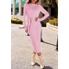 MEROKEETY Women’s 2026 Long Sleeve Midi Sweater Dress Fall Winter Spring Mock Neck Contrast Tie Waist Bodycon Knit Dresses(Lightpink)