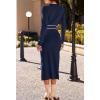MEROKEETY Women’s 2026 Long Sleeve Midi Sweater Dress Fall Winter Spring Mock Neck Contrast Tie Waist Bodycon Knit Dresses(Navy)