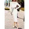 MEROKEETY Women’s 2026 Long Sleeve Midi Sweater Dress Fall Winter Spring Mock Neck Contrast Tie Waist Bodycon Knit Dresses(White)