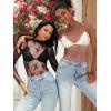 MEROKEETY Womens 2026 Mesh Sheer Lace Long Sleeve Top Sexy Y2k Mock Neck See Through Shirt Blouses(Black)