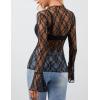MEROKEETY Womens 2026 Mesh Sheer Lace Long Sleeve Top Sexy Y2k Mock Neck See Through Shirt Blouses(Black2)