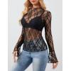 MEROKEETY Womens 2026 Mesh Sheer Lace Long Sleeve Top Sexy Y2k Mock Neck See Through Shirt Blouses(Black2)