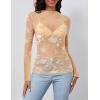 MEROKEETY Womens 2026 Mesh Sheer Lace Long Sleeve Top Sexy Y2k Mock Neck See Through Shirt Blouses(Blushapricot)