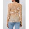 MEROKEETY Womens 2026 Mesh Sheer Lace Long Sleeve Top Sexy Y2k Mock Neck See Through Shirt Blouses(Blushapricot)