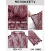 MEROKEETY Womens 2026 Mesh Sheer Lace Long Sleeve Top Sexy Y2k Mock Neck See Through Shirt Blouses(Burgundy)